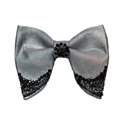 Grey Designer Microfiber Partywear and Wedding Bow Tie with Crystal Stone for Men