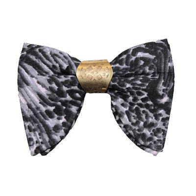 Monochrome Embelished Microfiber Partywear and Wedding Bow Tie With Metal Ring for Men