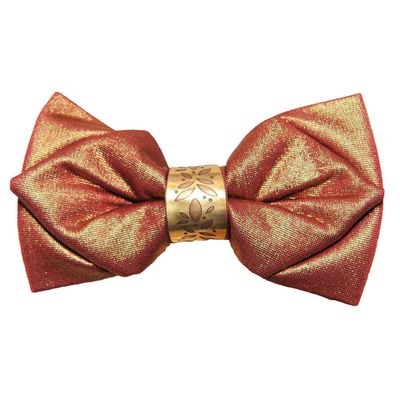 Copper Embelished Microfiber Partywear and Wedding Bow Tie With Metal Ring for Men