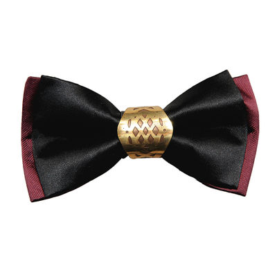 Black and Maroon Classy Embelished Microfiber Partywear and Wedding Bow Tie With Metal Ring for Men