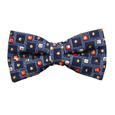 Blue Designer Microfiber Partywear Bow Tie with Crystal Stone for Men