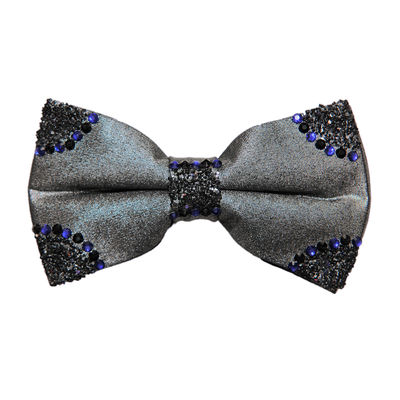 Grey Designer Microfiber Partywear and Wedding Bow Tie with Crystal Stone for Men