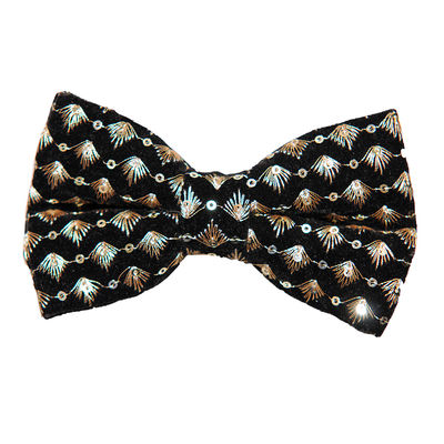 Black Designer Velvet Partywear and Wedding Bow Tie with Thread Work for Men