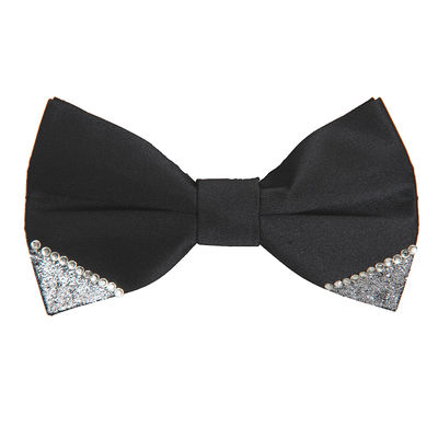 Black Embelished Designer Microfiber Partywear and Wedding Bow Tie for Men