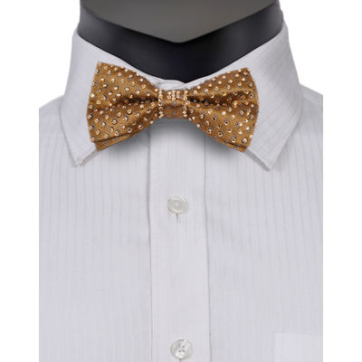 Bow Tie-Gold Stone Embelished Designer Partywear and Wedding Bow Tie for Men