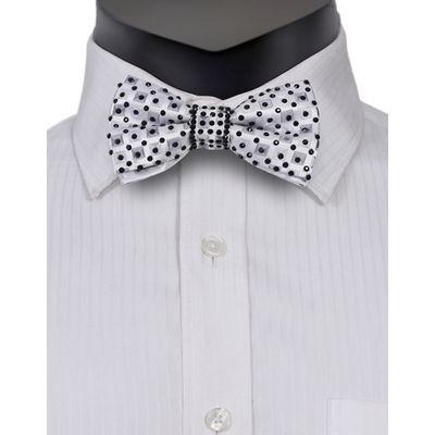 Bow Tie- Grey & Black Stone Embelished Designer Partywear and Wedding Bow Tie for Men