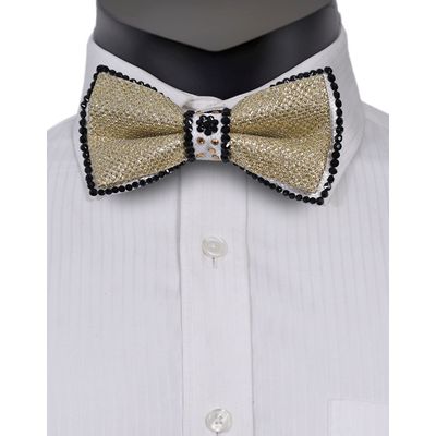 Bow Tie-Gold Stone Embelished Designer Partywear and Wedding Bow Tie for Men