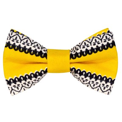 Tiekart men yellow floral linen+cotton knotted double bow tie