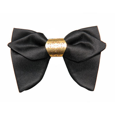 Black Plain Satin Partywear and Wedding Bow Tie With Metal Ring for Men