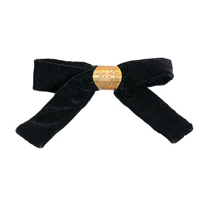 Black Plain Velvet Long Bow Tie With Metal Ring for Men