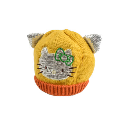 Yellow Designer Winter Warm Woolen Cap for Kids