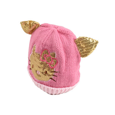 Pink Designer Winter Warm Woolen Cap for Kids