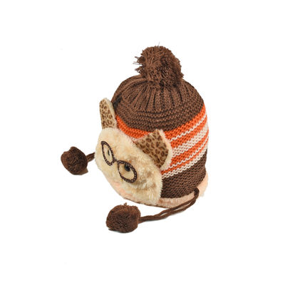 Cute Funky Brown Winter Warm Woolen Cap for Kids