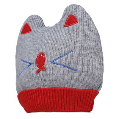 Grey & Red Warm baby cap for winters - Just so cute