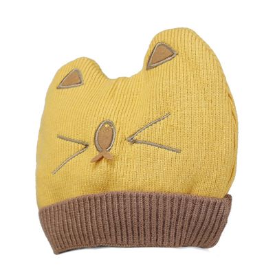 Yellow & Brown Warm baby cap for winters - Just so cute