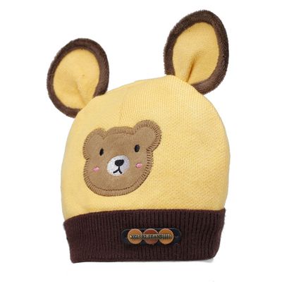 Yellow & Brown Warm baby cap for winters - Just so cute