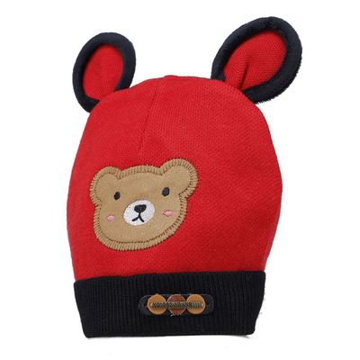 Red & Black Warm baby cap for winters - Just so cute