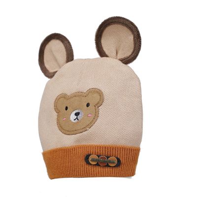 Beige & Brown Warm baby cap for winters - Just so cute