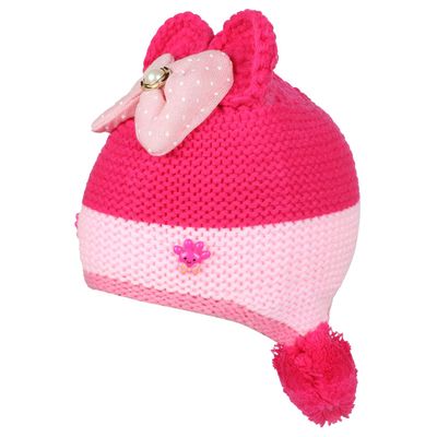 Pink Bow design Warm baby cap for winters - Just so cute