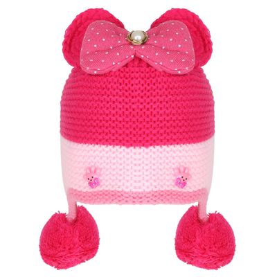 Pink Bow design Warm baby cap for winters - Just so cute