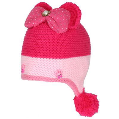 Pink Bow design Warm baby cap for winters - Just so cute