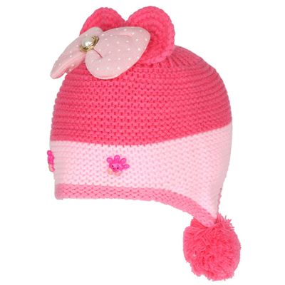 Pink Bow design Warm baby cap for winters - Just so cute