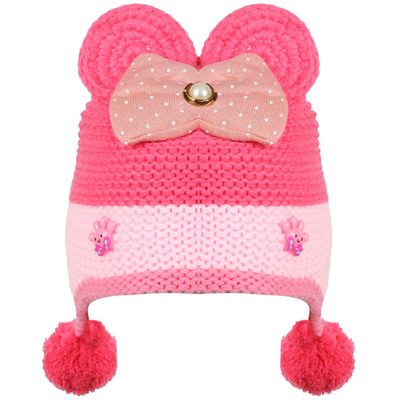 Pink Bow design Warm baby cap for winters - Just so cute