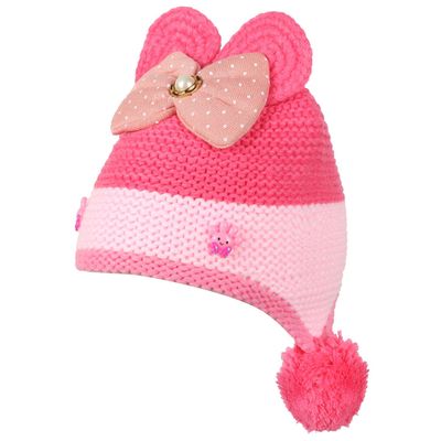 Pink Bow design Warm baby cap for winters - Just so cute