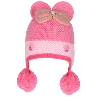 Pink Bow design Warm baby cap for winters - Just so cute