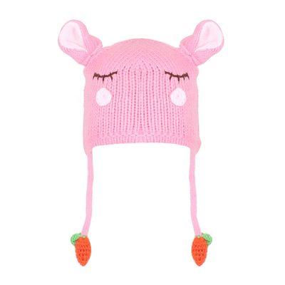 Pink Bunny Design Warm baby cap for winters - Just so cute