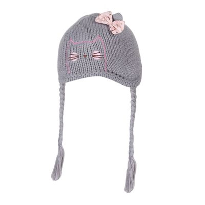 Grey Kitty  Design Warm baby cap for winters - Just so cute