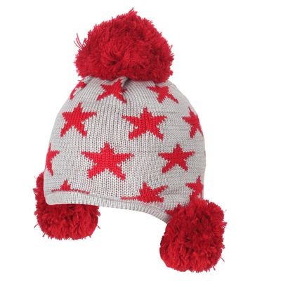 Grey & Red Star Design Warm baby cap for winters - Just so cute