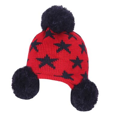 Red & Navy Blue Star Design Warm baby cap for winters - Just so cute