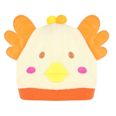 Yellow & Orange Duck Design Warm baby cap for winters - Just so cute