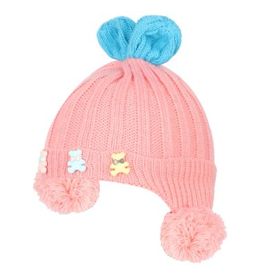 Pink & Blue Teddy Design Warm baby cap for winters - Just so cute