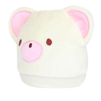 Off white & Pink Teddy Design Warm baby cap for winters - Just so cute