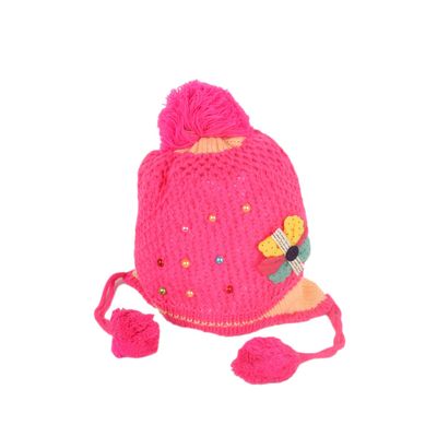 Tiekart kids pink floral wollen cap