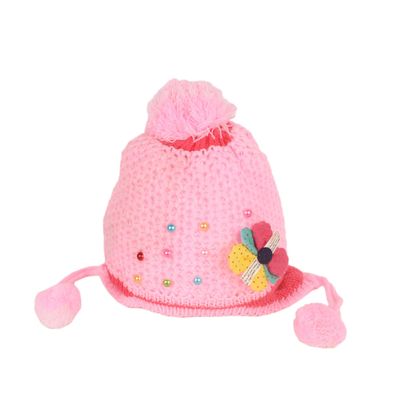 Tiekart kids pink floral wollen cap