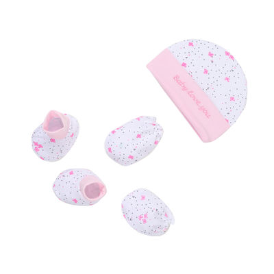 Tiekart Cap, Mittens & Booties set (Baby Love you) - White & Pink