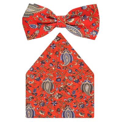 Tiekart cool combos red floral bow tie+pocket square