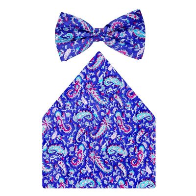 Tiekart cool combos blue paisley silk bow tie+pocket square