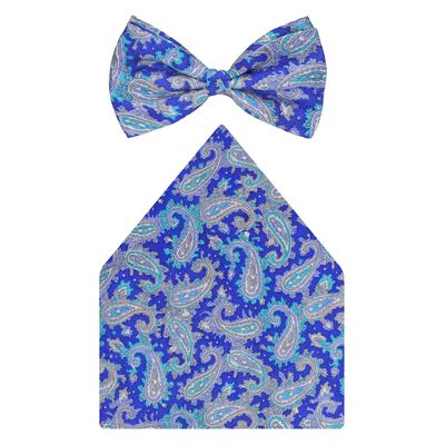 Tiekart cool combos blue paisley silk bow tie+pocket square