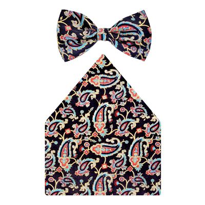 Tiekart cool combos multi paisley silk bow tie+pocket square