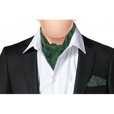 Green Silk Paisley design Cravat with Pocket Sqaure Combo-Set of 2