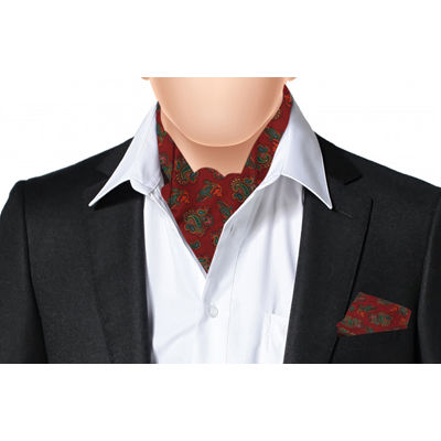 Orange Silk Paisley design Cravat with Pocket Sqaure Combo-Set of 2