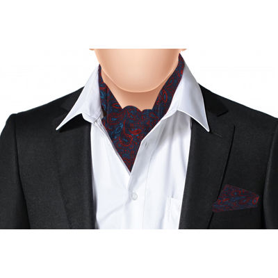 Navy Blue Silk Paisley design Cravat with Pocket Sqaure Combo-Set of 2