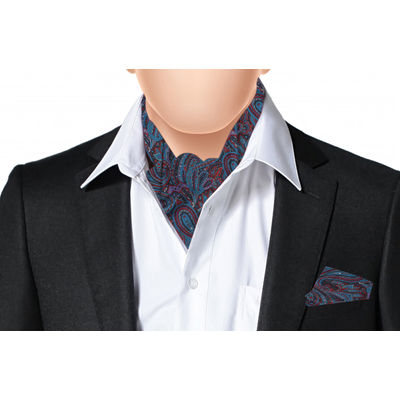 Blue Silk Paisley design Cravat with Pocket Sqaure Combo-Set of 2