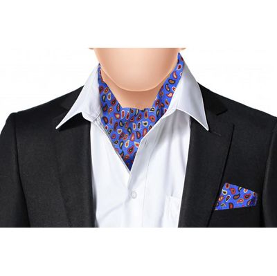 Royal Blue Silk Paisley design Cravat with Pocket Sqaure Combo-Set of 2