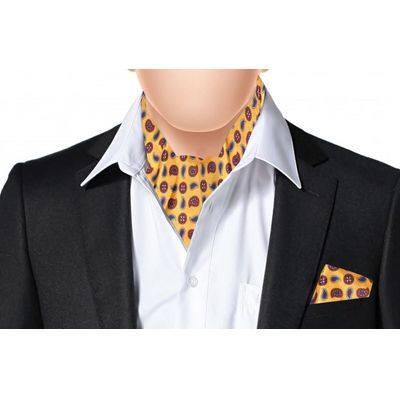 Yellow Silk Paisley design Cravat with Pocket Sqaure Combo-Set of 2