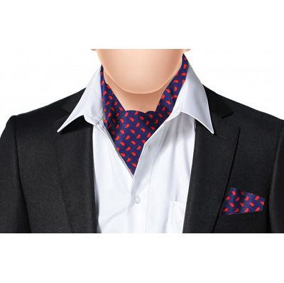 Navy Blue/Red Silk Paisley design Cravat with Pocket Sqaure Combo-Set of 2